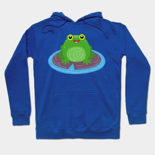 Cute happy green frog cartoon illustration Hoodie